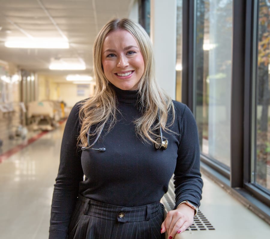 Nurse Practitioner Lauren Oreskovich in a Niagara Falls Hospital hallway