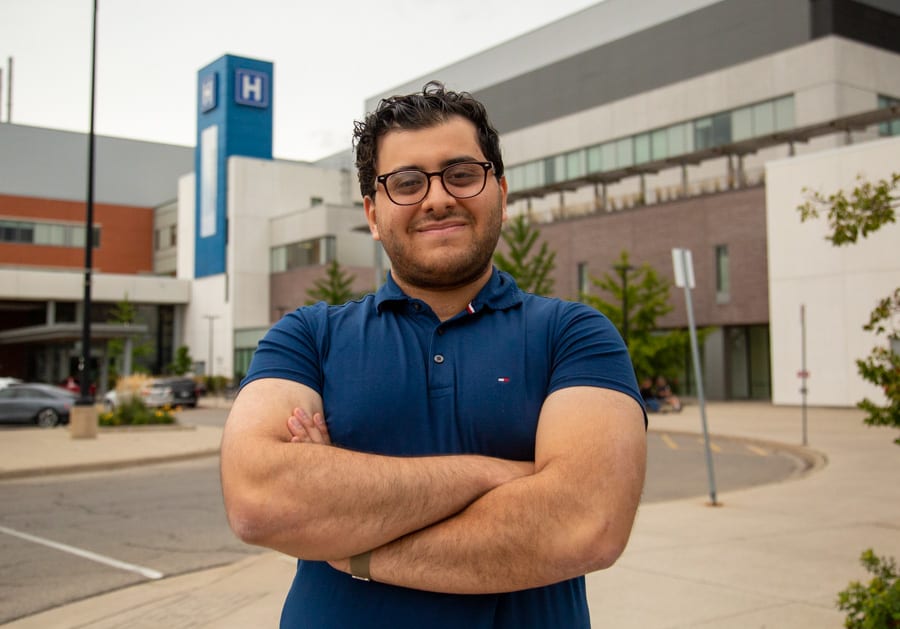 McMaster medical student Amr Almasri outside the St. Catharines Hospital