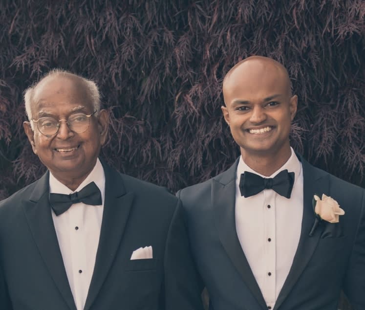 Dr. Hari Vasan, right, became interested in organ and tissue donation after his father Srini, left, had a life-saving kidney transplant.