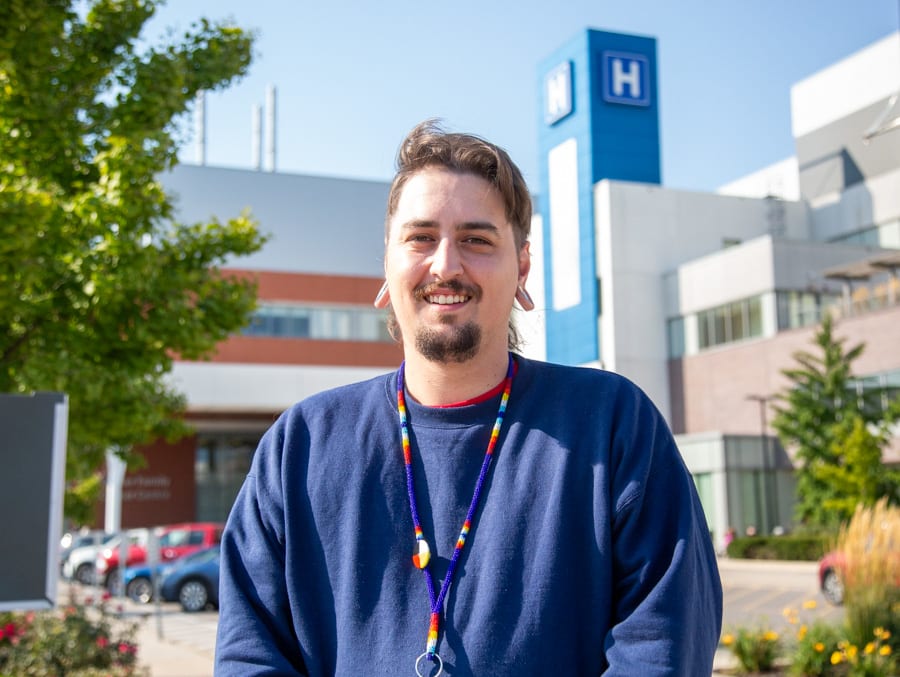 Isaiah Beardy stands outside the St. Catharines Hospital